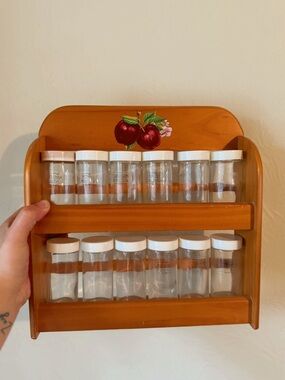 Wooden Spice Rack with Glass Jars - Orange
